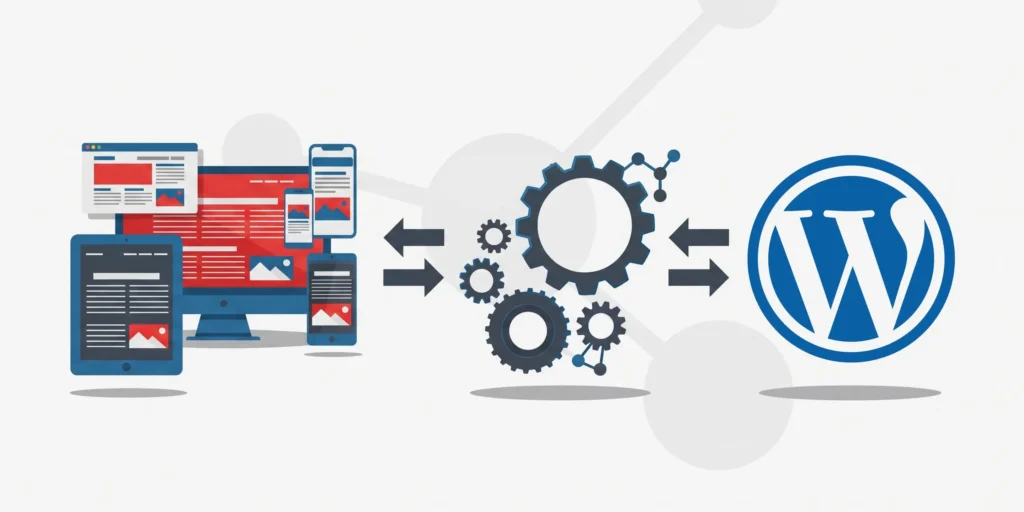 Conceptual diagram of WordPress REST API security and data integration across multiple devices.